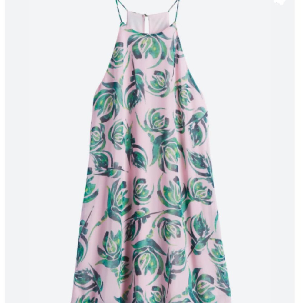 EVERLY Isolde Dress Pink Green Floral Halter Stitch Fix Medium